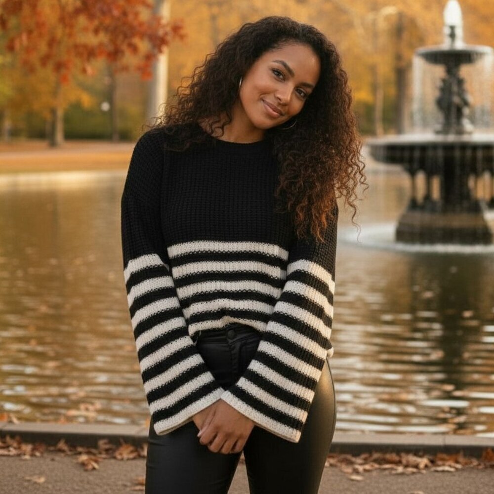 Minimalist Cozy Striped Sweater 2XL Casual Chic Everyday Street Style